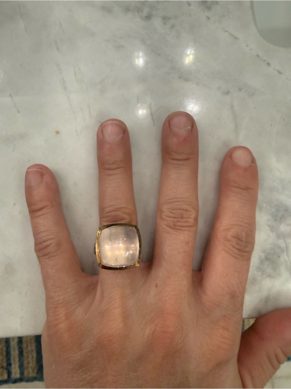 Sterling Silver and 18ky Gold Ring with Large Rose Quartz Gemstone